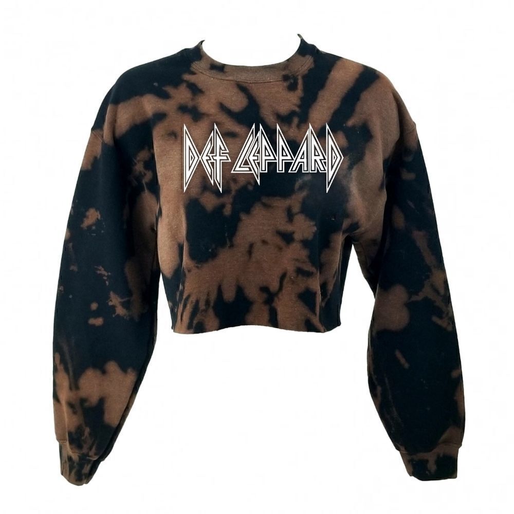 DEF LEPPARD Heavy Metal Rock Band Acid Wash Cropped Crop Top Crewneck Sweatshirt